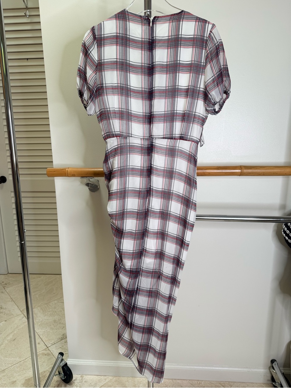 Storets Plaid Ruffle Ruched Midi Dress Small - Picture 3 of 4